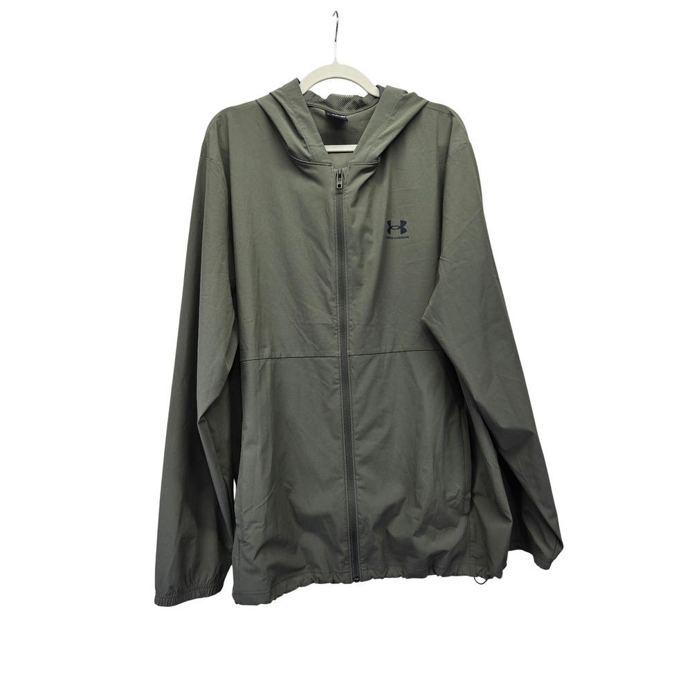 Under Armour Mens 2XL Full Zip Hooded Windbreaker Jacket Olive Green Activewear